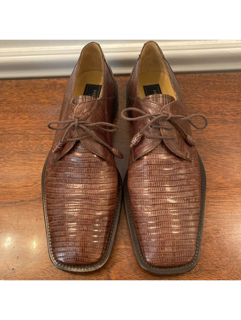 Mezlan Genuine Lizard Luxury Platinum Calvello Brown Men’s Size 9M Made In Spain